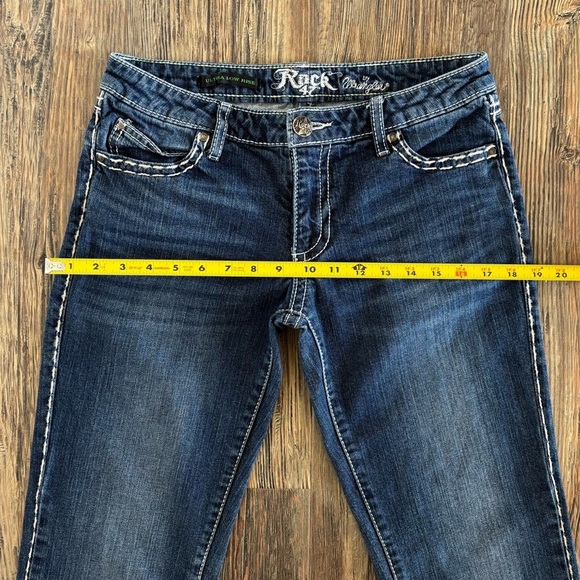Wrangler Rock 47 Ultra Low Rise Jeans 7x36 Western Biker Thick Stitch Whiskering - Picture 8 of 14